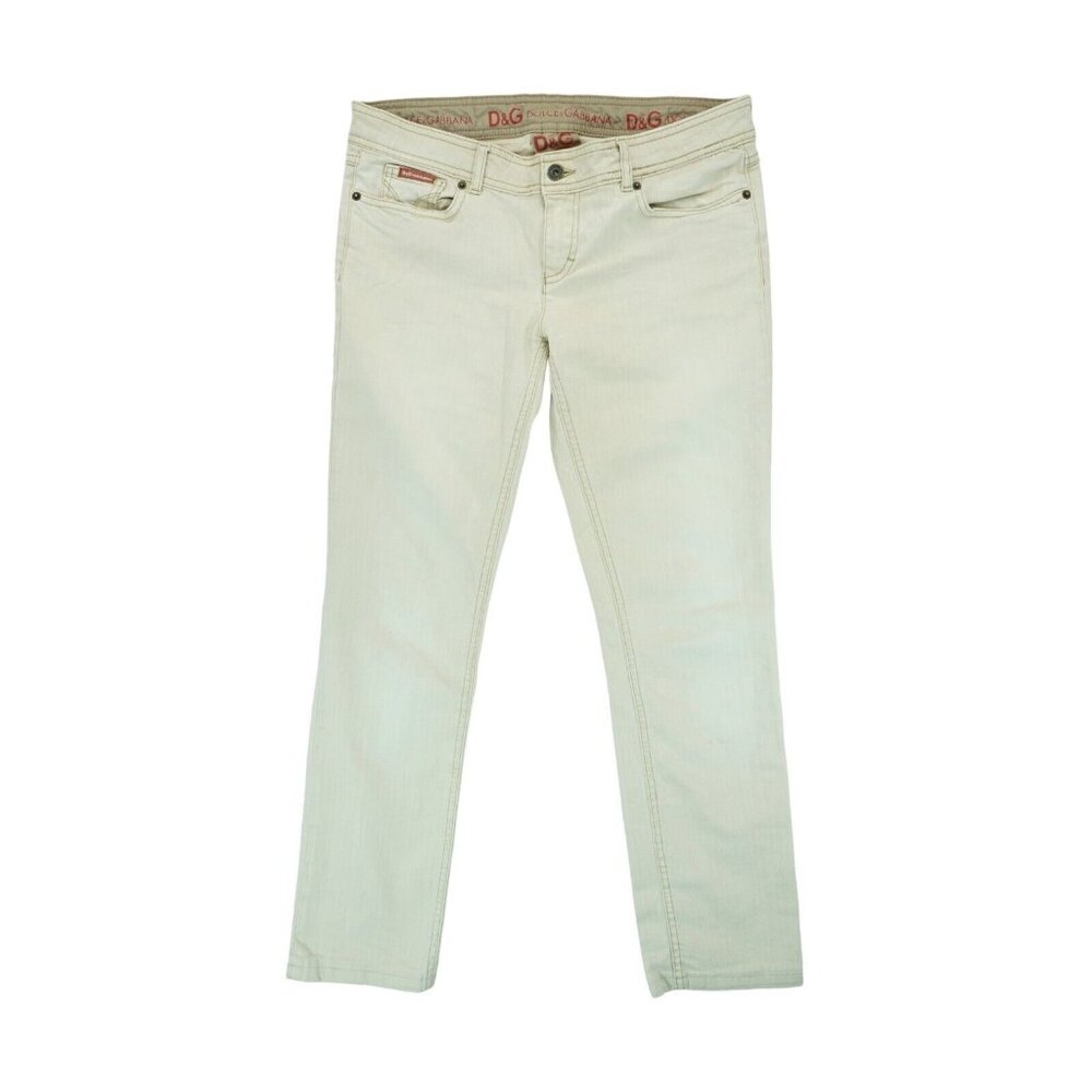 Vintage‎ Dolce & Gabbana D&G Beige Distress Bootcut Y2K Jeans Size 29 Very Tight